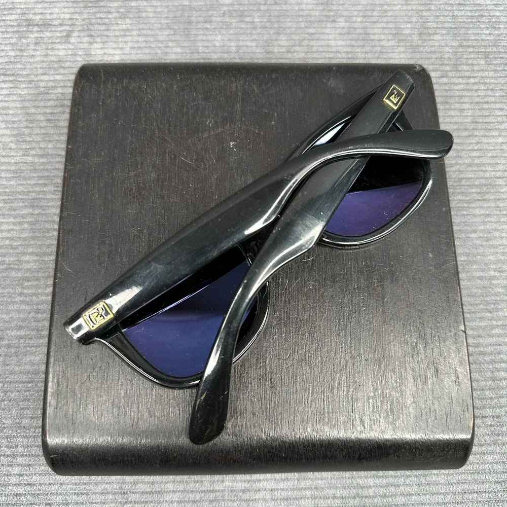 Pacific Eye Sunglasses Made in France Black Wayfarer Gold Detail Vintage Style